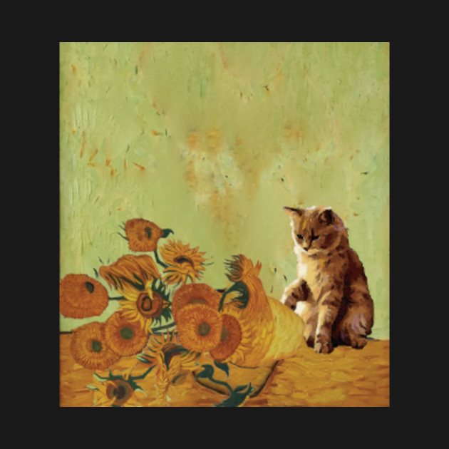Sunflowers by Vincent Van Gogh and funny cat art meme Van Gogh T