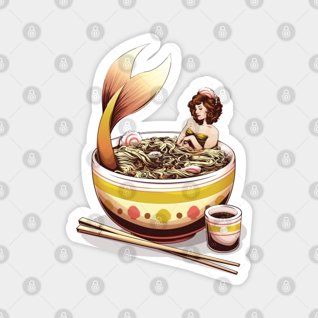 Mer-Noodles - Mermaid In Noodles Magnet by redappletees