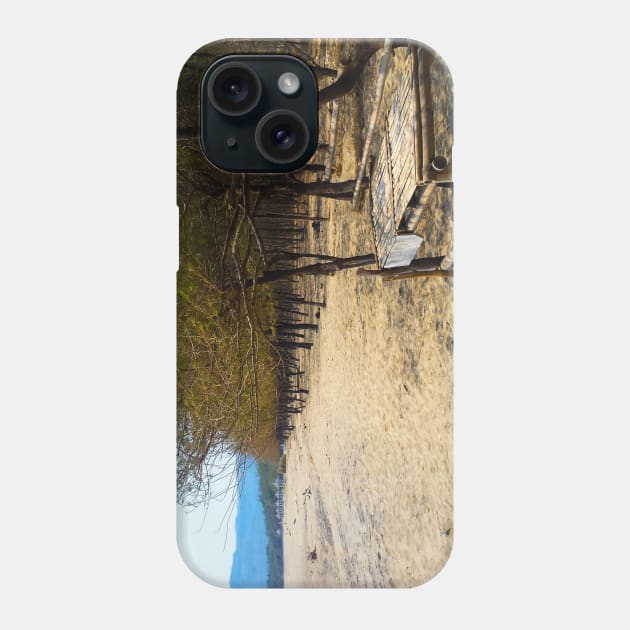 White sand beach with pine trees and selfmade bamboo bench Phone Case by kall3bu