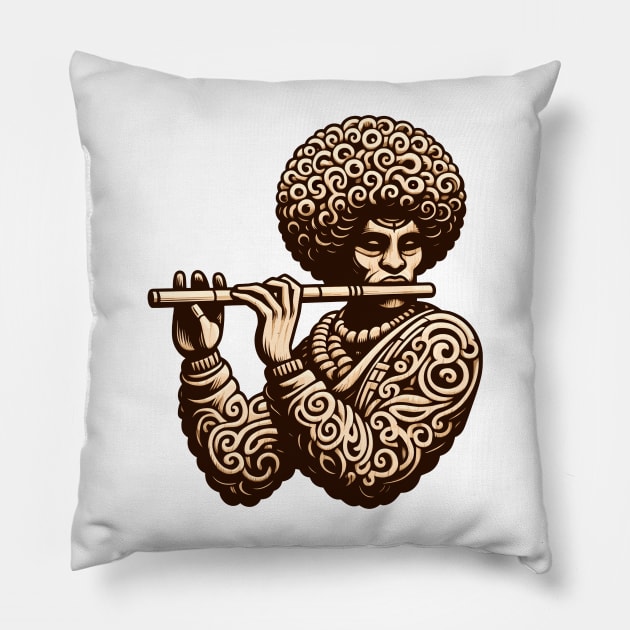 Afrocentric Man Wooden Carving Pillow by Graceful Designs