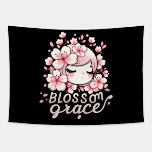 BLOSSOM GRACE - KAWAII FLOWERS INSPIRATIONAL QUOTES Tapestry