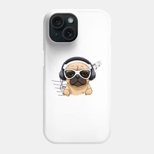 Dog Breeding Retro Pugs Cute Puppies with Headphone Musical Instrument for dogs lover Phone Case
