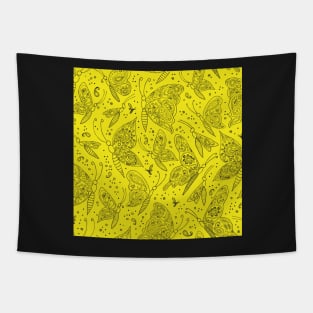 Paisley butterflies yellow-black Tapestry