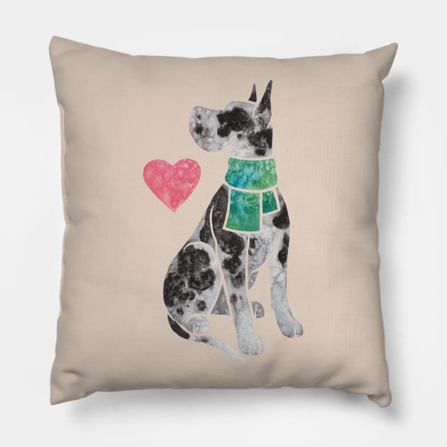 Great Dane (harlequin) Pillow by animalartbyjess