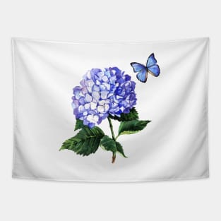 Blue hydrangea and butterfly Tapestry