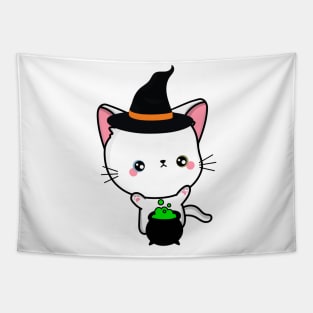 Cute white cat is a witch Tapestry