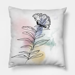 Black line abstract flower on Watercolour background Pillow