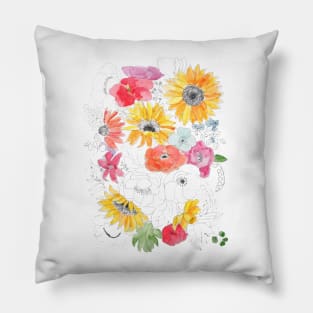 yellow and red flowers illustrations Pillow