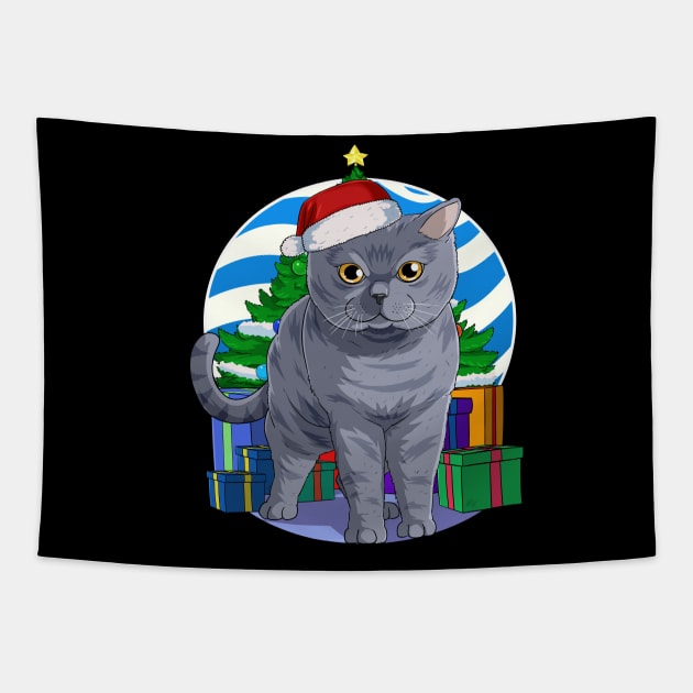 British Shorthair Cat Santa Christmas Gift Tapestry by Noseking