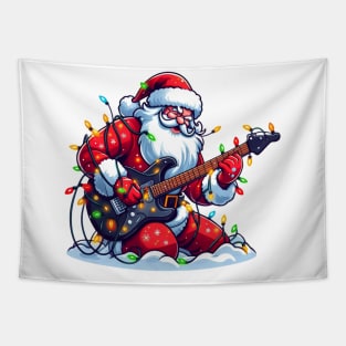 Santa Claus Playing Electric Guitar Tapestry