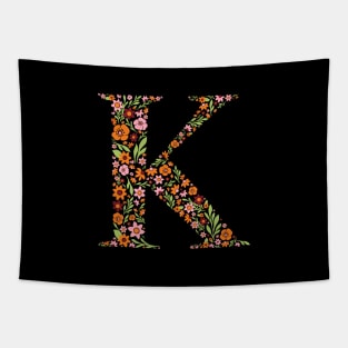 Retro Floral Letter K Tapestry