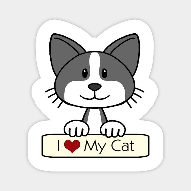 Black and White Cat - I Love My Cat Magnet by AnitaValle