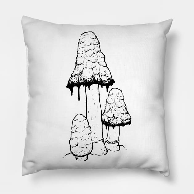 Ink Cap Mushrooms Pillow by mycologist