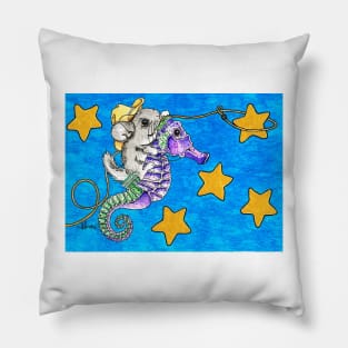 Chinchilla riding a Seahorse Lassoing Stars Pillow