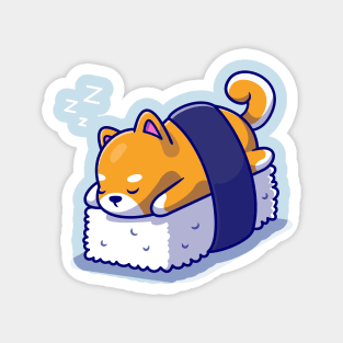 Cute Shiba Inu Dog Sleeping On Sushi Cartoon Magnet