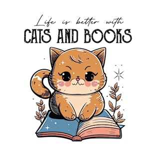 Life Is Better With Cats And Books Cat Lovers Books Lovers Gift Idea T-Shirt