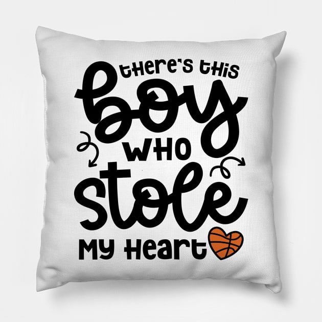 There's This Boy Who Stole My Heart Basketball Mom Cute Funny Pillow by GlimmerDesigns