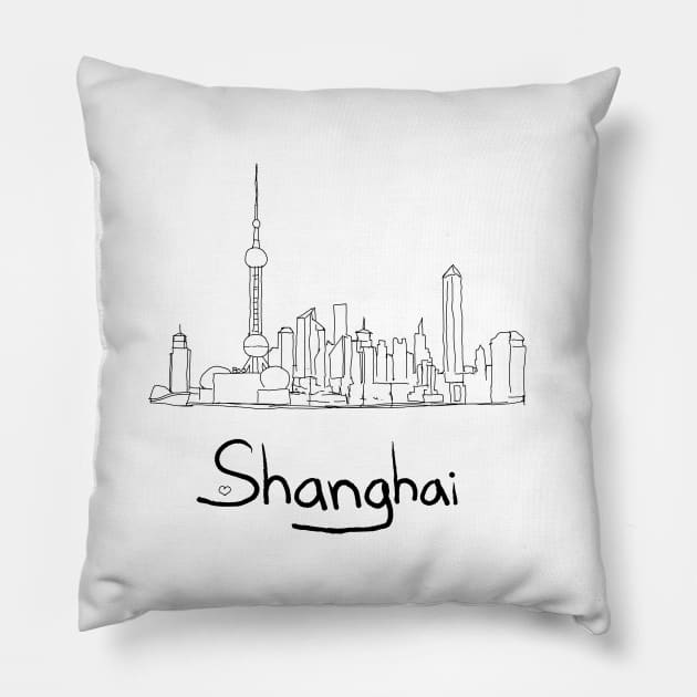 Shanghai cityscape Pillow by jitkaegressy