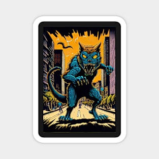 Giant Angry Blue Cat attacking a city Magnet