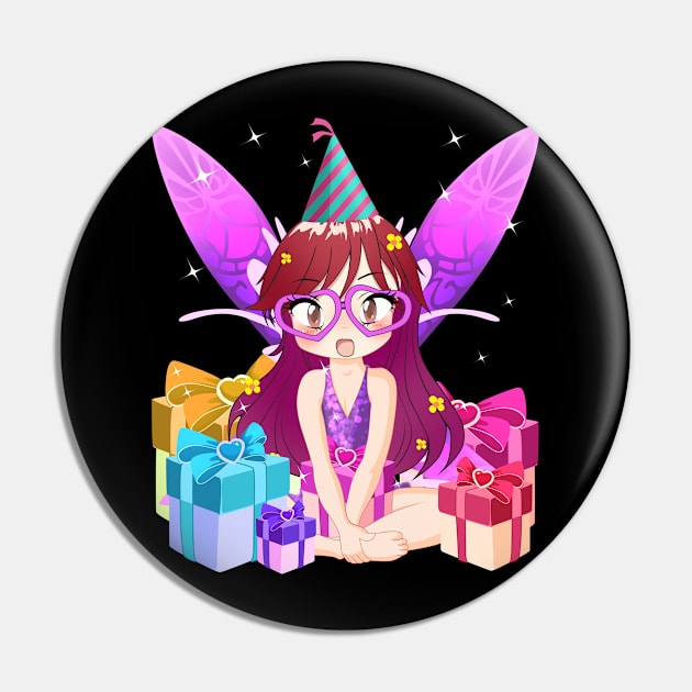 Cute Magical Fairy With Party Hat Birthday Pin by TheBeardComic