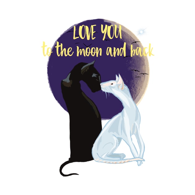 Love you to the moon and back cats print by Orangerinka