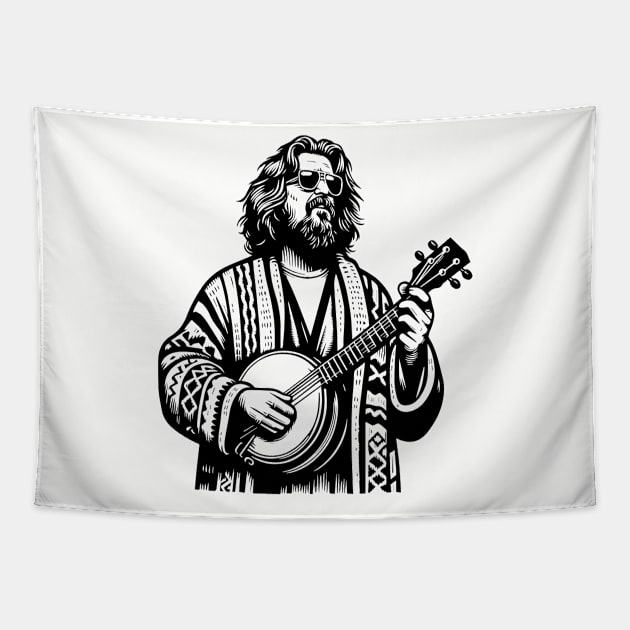 Banjo Dude Lebowski Funny Bluegrass Tapestry by GIANTSTEPDESIGN