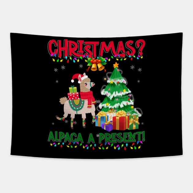 Christmas alpaca a present gift alpaca lover | alpaca Santa hat Christmas tree gift Tapestry by TeesCircle