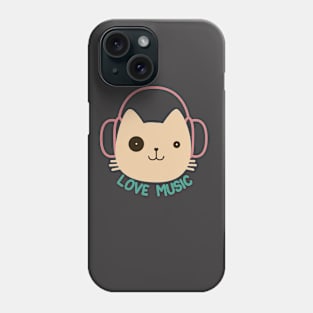 cute cat music with headset - listining musics Phone Case