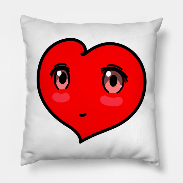 Big Bold Love Heart Design with Cute Face Pillow by EnvelopeStudio