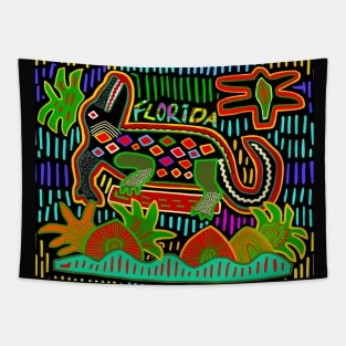 Florida Hurricane Alligator - Green Orange Blue yellow Tapestry