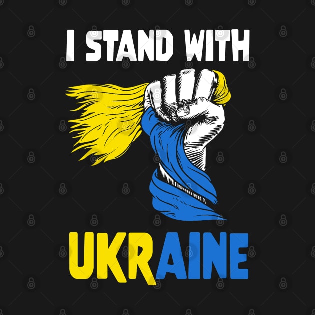 I stand with Ukraine - Strong hand holding Ukrianian flag by FamiStore