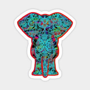 Rainbow Blue Elephant in Red Magnet