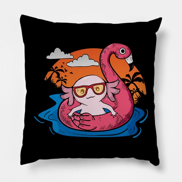 Axolotl Gift Women Swimming Pool Flamingo Axolotl Pillow by PomegranatePower