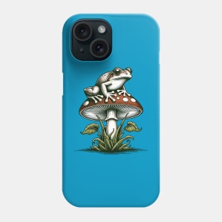Frog perched atop a mushroom Phone Case