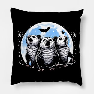 Three Opossums Howling at the Moon Funny Pet Possum Design Pillow