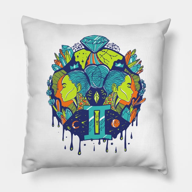 Tetradic Mystic Gemini Pillow by kenallouis