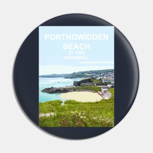 Porthgwidden Beach St Ives Cornwall. Cornish gift. Travel poster Pin