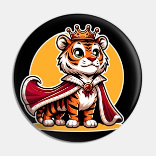 Majestic Tiger King: Regal and Proud Cartoon Design Pin