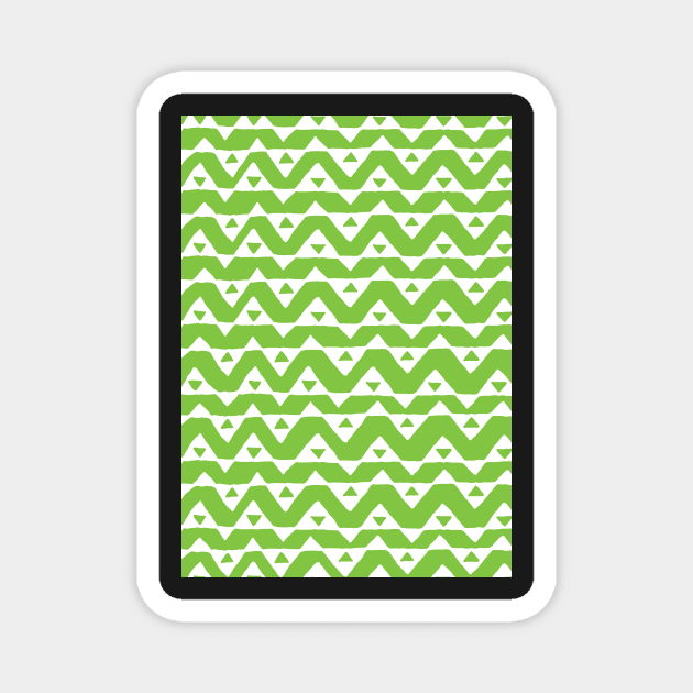 Lime Green White Hand Drawn Chevron Triangle Pattern Magnet by dreamingmind