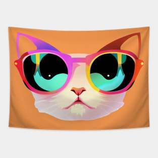 Cool Low Poly Cat wearing Sunglasses Tapestry