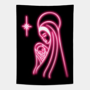 Pink Neon Virgin Mary and Jesus Tapestry