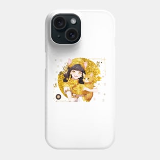A beautiful young woman and a cute cat smile while giving people gold. Phone Case