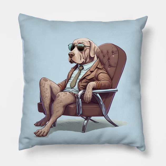 Weimaraner The Bounty Hunter Relaxing After a Hard Day Pillow by Bee's Pickled Art