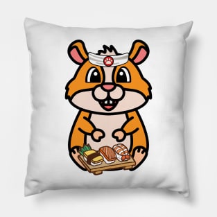 Funny Hamster is a sushi chef Pillow