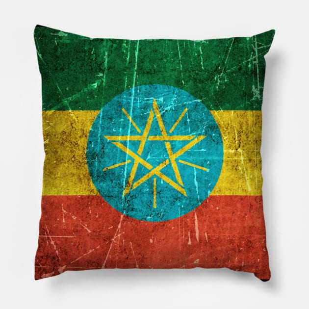 Vintage Aged and Scratched Ethiopian Flag Pillow by jeffbartels