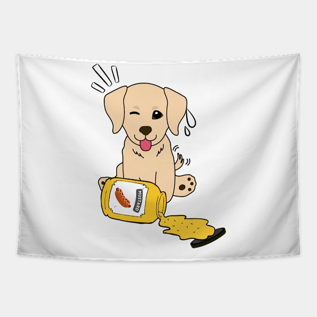 Cute Golden Retriever Spilled a jar of mustard sauce Tapestry by Pet Station