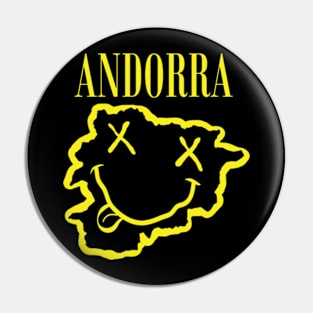 Vibrant Andorra: Unleash Your 90s Grunge Spirit! Smiling Squiggly Mouth Dazed Smiley Face Pin