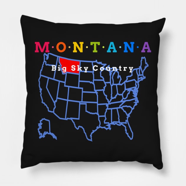 Montana, USA. Big Sky Country. With Map. Pillow by Koolstudio