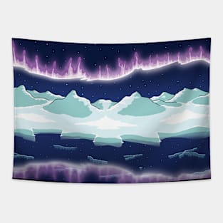 Aurora over snowy mountain Tapestry