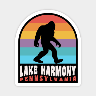 Lake Harmony Pennsylvania Bigfoot Sasquatch Poconos Vacation Retro Sunset Magnet